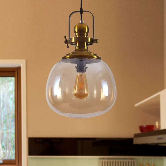 1 Light Round Ceiling Pendant Light Modern Antique Brass Amber Glass Hanging Lamp for Living Room Clearhalo 'Ceiling Lights' 'Glass shade' 'Glass' 'Industrial Pendants' 'Industrial' 'Middle Century Pendants' 'Pendant Lights' 'Pendants' 'Tiffany' Lighting' 1416534