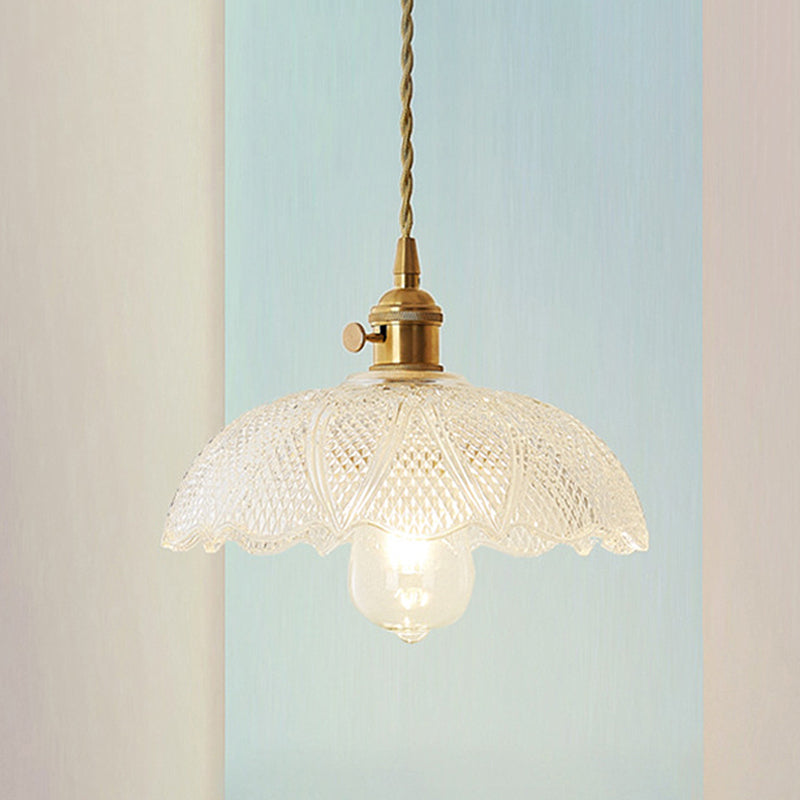 Brass 1 Light Pendant Lighting Modern Etched Prismatic Glass Dome Hanging Lamp for Living Room Clear Clearhalo 'Ceiling Lights' 'Glass shade' 'Glass' 'Industrial Pendants' 'Industrial' 'Middle Century Pendants' 'Pendant Lights' 'Pendants' 'Tiffany' Lighting' 1416535