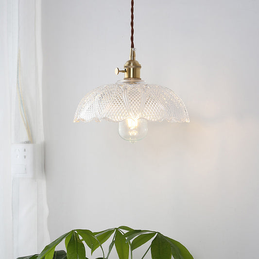 Brass 1 Light Pendant Lighting Modern Etched Prismatic Glass Dome Hanging Lamp for Living Room Clearhalo 'Ceiling Lights' 'Glass shade' 'Glass' 'Industrial Pendants' 'Industrial' 'Middle Century Pendants' 'Pendant Lights' 'Pendants' 'Tiffany' Lighting' 1416536