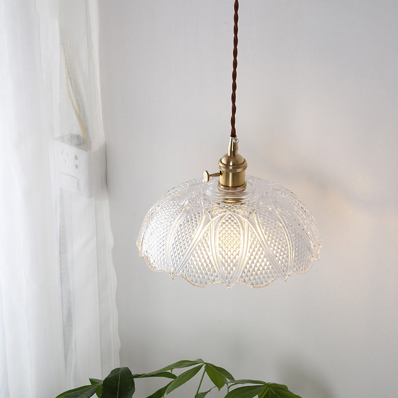 Brass 1 Light Pendant Lighting Modern Etched Prismatic Glass Dome Hanging Lamp for Living Room Clearhalo 'Ceiling Lights' 'Glass shade' 'Glass' 'Industrial Pendants' 'Industrial' 'Middle Century Pendants' 'Pendant Lights' 'Pendants' 'Tiffany' Lighting' 1416537
