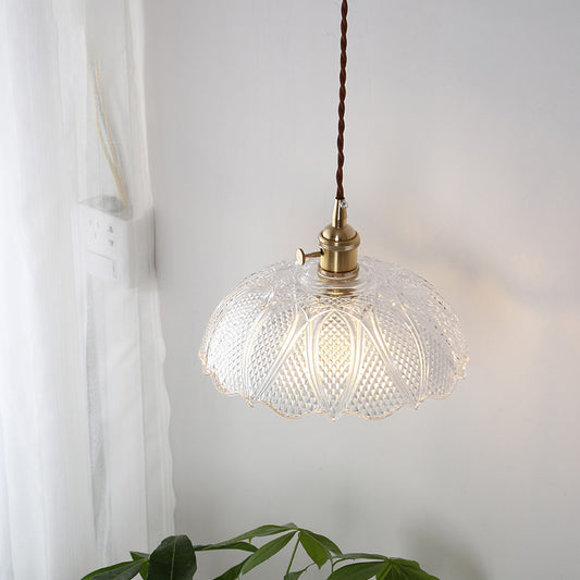 Brass 1 Light Pendant Lighting Modern Etched Prismatic Glass Dome Hanging Lamp for Living Room Clearhalo 'Ceiling Lights' 'Glass shade' 'Glass' 'Industrial Pendants' 'Industrial' 'Middle Century Pendants' 'Pendant Lights' 'Pendants' 'Tiffany' Lighting' 1416537