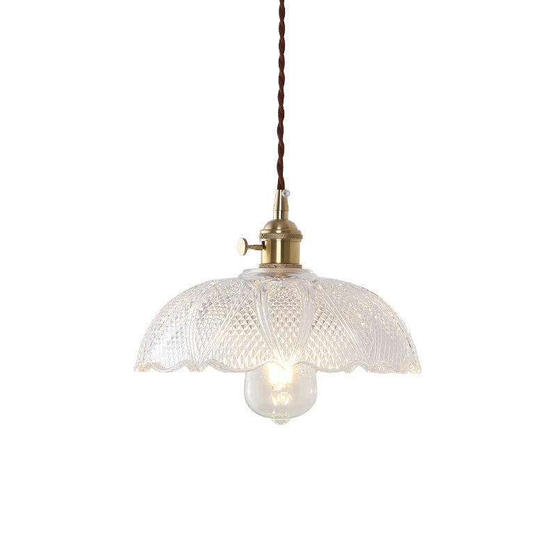 Brass 1 Light Pendant Lighting Modern Etched Prismatic Glass Dome Hanging Lamp for Living Room Clearhalo 'Ceiling Lights' 'Glass shade' 'Glass' 'Industrial Pendants' 'Industrial' 'Middle Century Pendants' 'Pendant Lights' 'Pendants' 'Tiffany' Lighting' 1416538