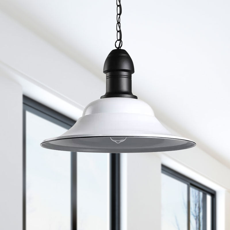 1 Head Ceiling Light with Bell Shade Metal Vintage Industrial Dining Room Pendant Lighting in White Clearhalo 'Art Deco Pendants' 'Cast Iron' 'Ceiling Lights' 'Ceramic' 'Crystal' 'Industrial Pendants' 'Industrial' 'Metal' 'Middle Century Pendants' 'Pendant Lights' 'Pendants' 'Tiffany' Lighting' 1416604