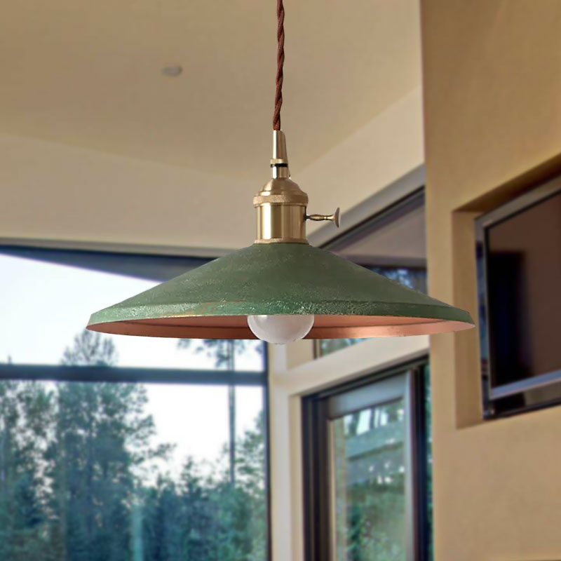 1 Bulb Pendant Light Rustic Style Saucer Shade Metal Hanging Lamp with Adjustable Cord in Silver/Red/Blue Clearhalo 'Ceiling Lights' 'Modern Pendants' 'Modern' 'Pendant Lights' 'Pendants' Lighting' 1416610