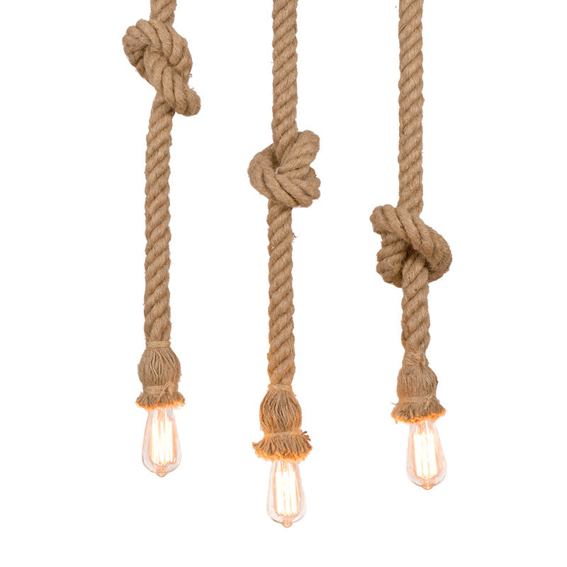 Natural Rope Beige Suspended Light with Open Bulb Country 3 Lights Balcony Pendant Lighting Clearhalo 'Ceiling Lights' 'Industrial Pendants' 'Industrial' 'Middle Century Pendants' 'Pendant Lights' 'Pendants' 'Tiffany' Lighting' 141663