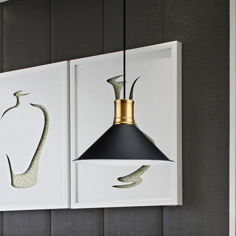 Metallic Black Finish Pendant Lighting Conic 1 Light Industrial Vintage Suspension Light for Bedroom, 8.5"/10.5" Width Clearhalo 'Art Deco Pendants' 'Black' 'Cast Iron' 'Ceiling Lights' 'Ceramic' 'Crystal' 'Industrial Pendants' 'Industrial' 'Metal' 'Middle Century Pendants' 'Pendant Lights' 'Pendants' 'Rustic Pendants' 'Tiffany' Lighting' 1416632