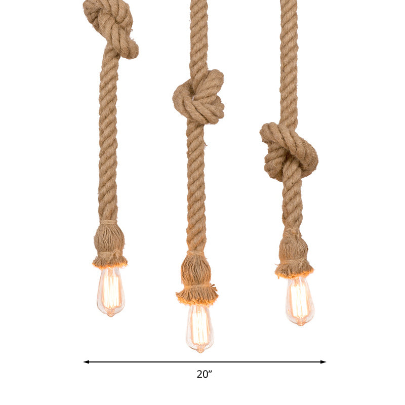 Natural Rope Beige Suspended Light with Open Bulb Country 3 Lights Balcony Pendant Lighting Clearhalo 'Ceiling Lights' 'Industrial Pendants' 'Industrial' 'Middle Century Pendants' 'Pendant Lights' 'Pendants' 'Tiffany' Lighting' 141664