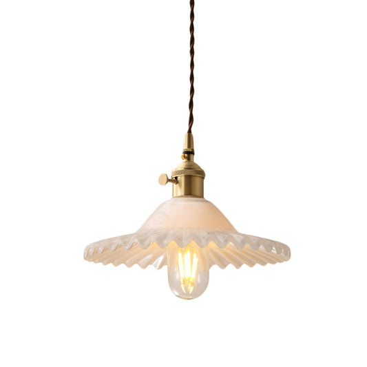 One Light Scalloped Pendant Lighting Fixture Industrial Brass White Glass Hanging Ceiling Light Clearhalo 'Ceiling Lights' 'Glass shade' 'Glass' 'Industrial Pendants' 'Industrial' 'Middle Century Pendants' 'Pendant Lights' 'Pendants' 'Tiffany' Lighting' 1416647