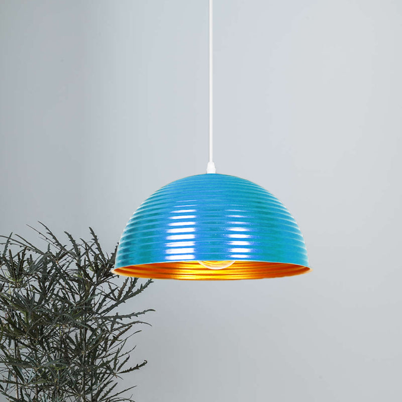Industrial Ribbed Dome Ceiling Pendant 1 Light Metallic Ceiling Light Fixture in Yellow/Green for Restaurant Blue Clearhalo 'Art Deco Pendants' 'Black' 'Cast Iron' 'Ceiling Lights' 'Ceramic' 'Crystal' 'Industrial Pendants' 'Industrial' 'Metal' 'Middle Century Pendants' 'Pendant Lights' 'Pendants' 'Rustic Pendants' 'Tiffany' Lighting' 1416663