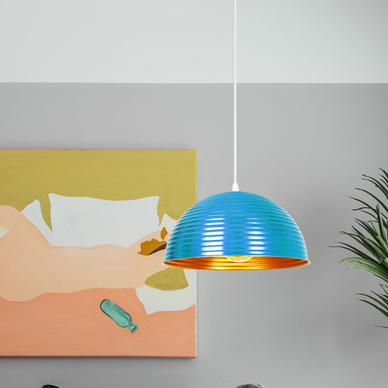 Industrial Ribbed Dome Ceiling Pendant 1 Light Metallic Ceiling Light Fixture in Yellow/Green for Restaurant Clearhalo 'Art Deco Pendants' 'Black' 'Cast Iron' 'Ceiling Lights' 'Ceramic' 'Crystal' 'Industrial Pendants' 'Industrial' 'Metal' 'Middle Century Pendants' 'Pendant Lights' 'Pendants' 'Rustic Pendants' 'Tiffany' Lighting' 1416664