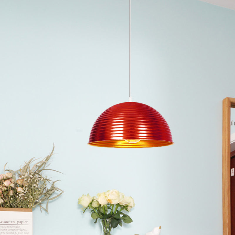 Industrial Ribbed Dome Ceiling Pendant 1 Light Metallic Ceiling Light Fixture in Yellow/Green for Restaurant Clearhalo 'Art Deco Pendants' 'Black' 'Cast Iron' 'Ceiling Lights' 'Ceramic' 'Crystal' 'Industrial Pendants' 'Industrial' 'Metal' 'Middle Century Pendants' 'Pendant Lights' 'Pendants' 'Rustic Pendants' 'Tiffany' Lighting' 1416672