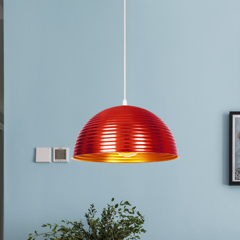 Industrial Ribbed Dome Ceiling Pendant 1 Light Metallic Ceiling Light Fixture in Yellow/Green for Restaurant Clearhalo 'Art Deco Pendants' 'Black' 'Cast Iron' 'Ceiling Lights' 'Ceramic' 'Crystal' 'Industrial Pendants' 'Industrial' 'Metal' 'Middle Century Pendants' 'Pendant Lights' 'Pendants' 'Rustic Pendants' 'Tiffany' Lighting' 1416673