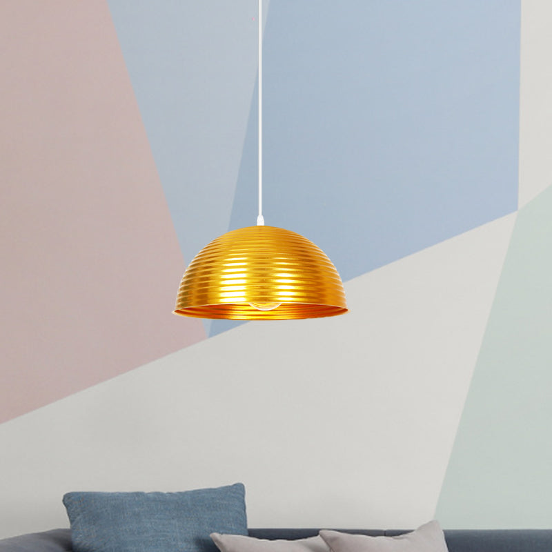 Industrial Ribbed Dome Ceiling Pendant 1 Light Metallic Ceiling Light Fixture in Yellow/Green for Restaurant Clearhalo 'Art Deco Pendants' 'Black' 'Cast Iron' 'Ceiling Lights' 'Ceramic' 'Crystal' 'Industrial Pendants' 'Industrial' 'Metal' 'Middle Century Pendants' 'Pendant Lights' 'Pendants' 'Rustic Pendants' 'Tiffany' Lighting' 1416677