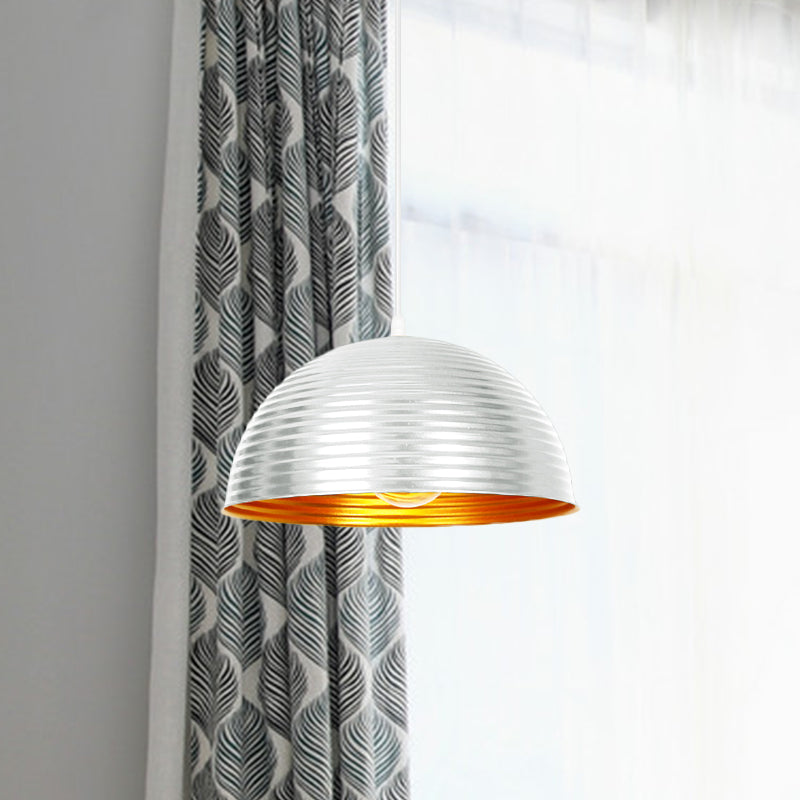 Industrial Ribbed Dome Ceiling Pendant 1 Light Metallic Ceiling Light Fixture in Yellow/Green for Restaurant Clearhalo 'Art Deco Pendants' 'Black' 'Cast Iron' 'Ceiling Lights' 'Ceramic' 'Crystal' 'Industrial Pendants' 'Industrial' 'Metal' 'Middle Century Pendants' 'Pendant Lights' 'Pendants' 'Rustic Pendants' 'Tiffany' Lighting' 1416681