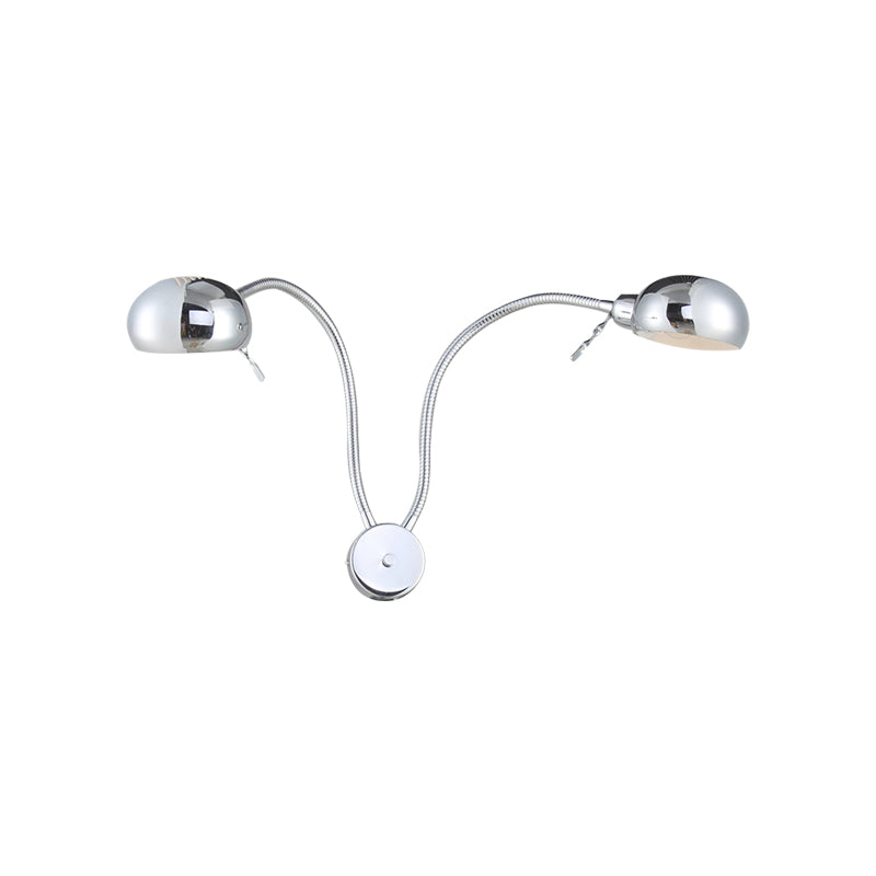 Double Domed Metal Wall Sconce Industrial Style 2 Lights Bedroom Wall Light Fixture with Flexible Arm in Black/Chrome Clearhalo 'Art deco wall lights' 'Cast Iron' 'Glass' 'Industrial wall lights' 'Industrial' 'Middle century wall lights' 'Modern' 'Rustic wall lights' 'Tiffany' 'Traditional wall lights' 'Wall Lamps & Sconces' 'Wall Lights' Lighting' 1416687