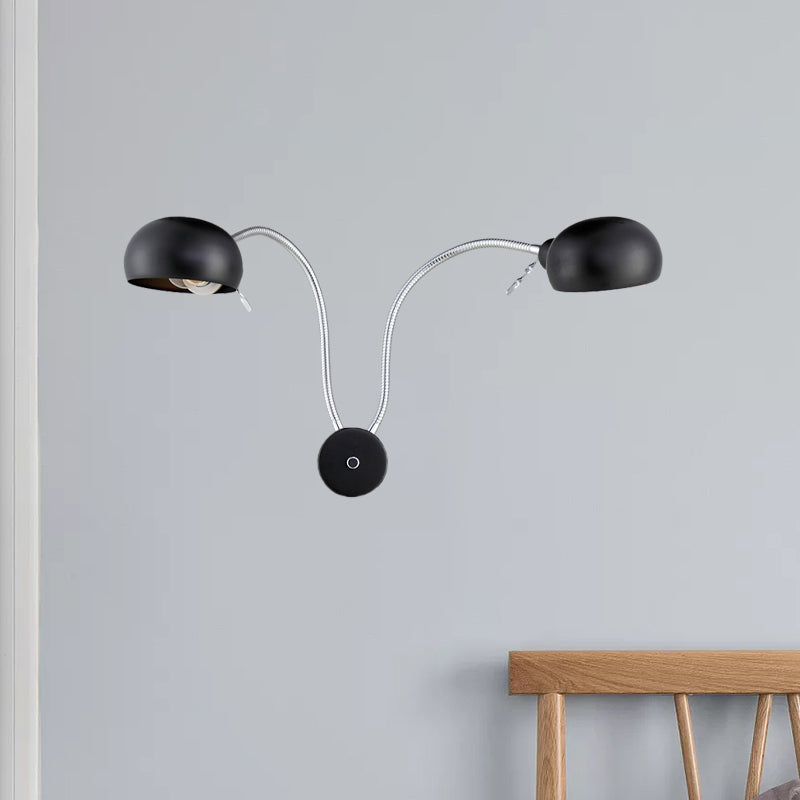 Double Domed Metal Wall Sconce Industrial Style 2 Lights Bedroom Wall Light Fixture with Flexible Arm in Black/Chrome Clearhalo 'Art deco wall lights' 'Cast Iron' 'Glass' 'Industrial wall lights' 'Industrial' 'Middle century wall lights' 'Modern' 'Rustic wall lights' 'Tiffany' 'Traditional wall lights' 'Wall Lamps & Sconces' 'Wall Lights' Lighting' 1416691