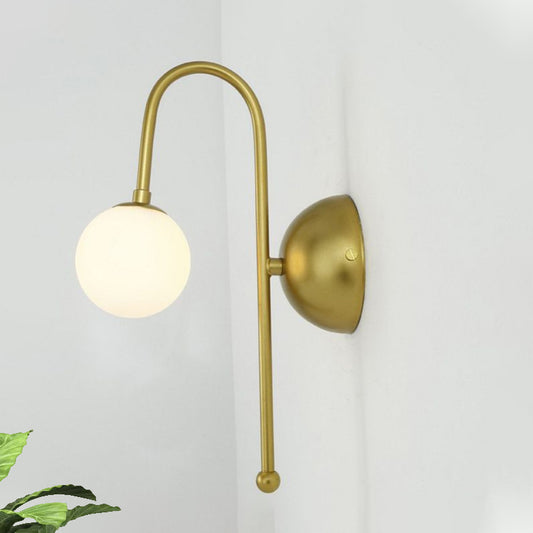 1 Bulb Globe Wall Mounted Light Fixture Modern Gold Opal Glass Lighting for Living Room Clearhalo 'Cast Iron' 'Glass' 'Industrial' 'Modern wall lights' 'Modern' 'Tiffany' 'Traditional wall lights' 'Wall Lamps & Sconces' 'Wall Lights' Lighting' 1416694