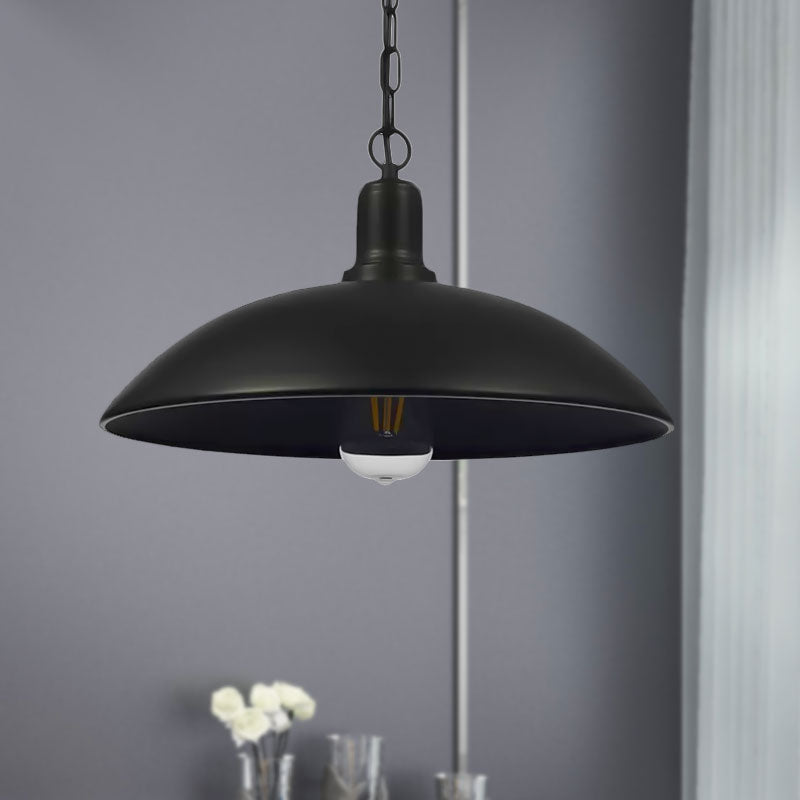12.5"/16" W 1 Bulb Hanging Fixture Loft Style Bowl Shade Metallic Pendant Lamp with Adjustable Chain in Black Clearhalo 'Art Deco Pendants' 'Black' 'Cast Iron' 'Ceiling Lights' 'Ceramic' 'Crystal' 'Industrial Pendants' 'Industrial' 'Metal' 'Middle Century Pendants' 'Pendant Lights' 'Pendants' 'Rustic Pendants' 'Tiffany' Lighting' 1416719