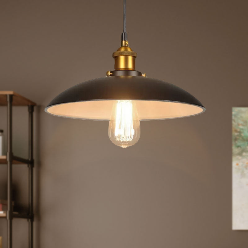 Bowl Shade Restaurant Ceiling Pendant Vintage Style Iron 1 Light Black Pendant Lighting, 12"/16" W Clearhalo 'Art Deco Pendants' 'Black' 'Cast Iron' 'Ceiling Lights' 'Ceramic' 'Crystal' 'Industrial Pendants' 'Industrial' 'Metal' 'Middle Century Pendants' 'Pendant Lights' 'Pendants' 'Rustic Pendants' 'Tiffany' Lighting' 1416720