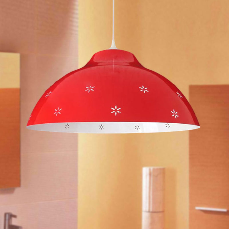 1 Bulb Dome Pendant Lighting Retro Style Black/White Metal Suspension Light with Flower Pattern and Adjustable Cord Clearhalo 'Art Deco Pendants' 'Black' 'Cast Iron' 'Ceiling Lights' 'Ceramic' 'Crystal' 'Industrial Pendants' 'Industrial' 'Metal' 'Middle Century Pendants' 'Pendant Lights' 'Pendants' 'Rustic Pendants' 'Tiffany' Lighting' 1416738