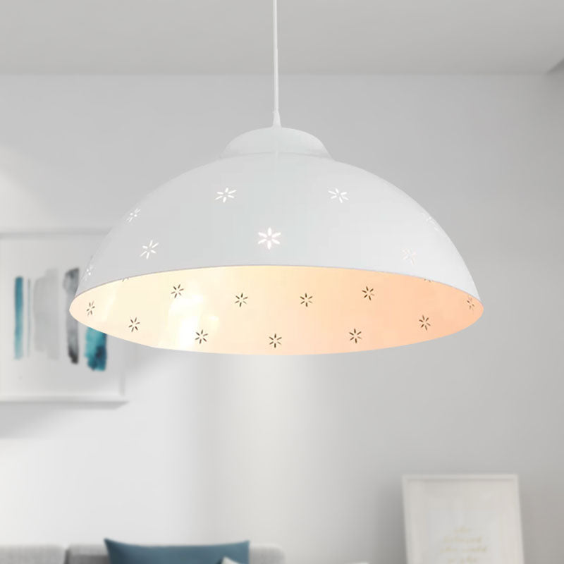 1 Bulb Dome Pendant Lighting Retro Style Black/White Metal Suspension Light with Flower Pattern and Adjustable Cord Clearhalo 'Art Deco Pendants' 'Black' 'Cast Iron' 'Ceiling Lights' 'Ceramic' 'Crystal' 'Industrial Pendants' 'Industrial' 'Metal' 'Middle Century Pendants' 'Pendant Lights' 'Pendants' 'Rustic Pendants' 'Tiffany' Lighting' 1416743