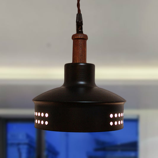 1 Bulb Hanging Ceiling Light with Barn Shade Metallic Modernist Stairway Pendant Lighting in Black Black Clearhalo 'Ceiling Lights' 'Modern Pendants' 'Modern' 'Pendant Lights' 'Pendants' Lighting' 1416761