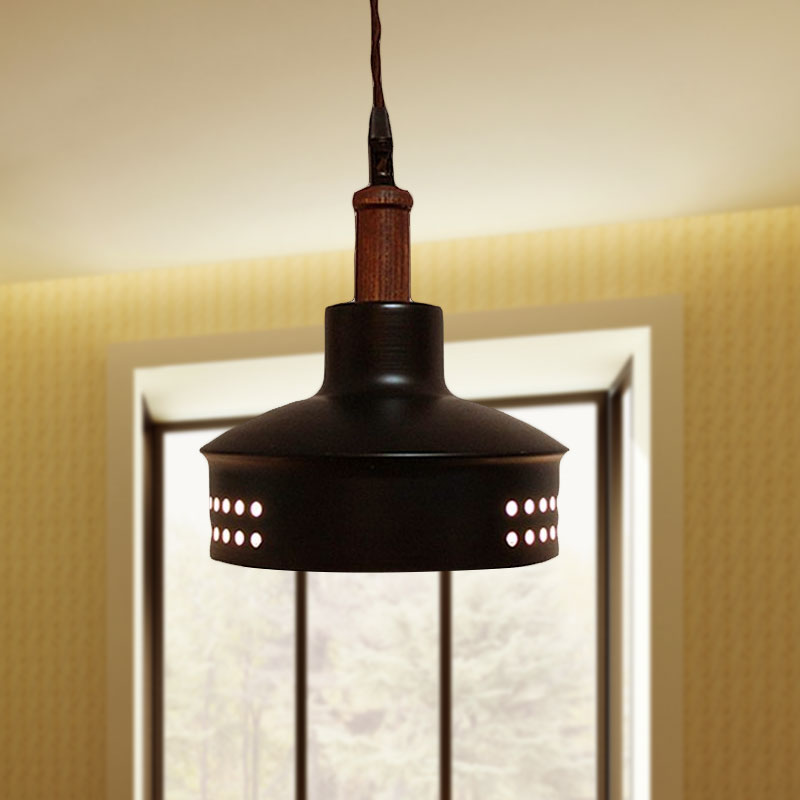 1 Bulb Hanging Ceiling Light with Barn Shade Metallic Modernist Stairway Pendant Lighting in Black Clearhalo 'Ceiling Lights' 'Modern Pendants' 'Modern' 'Pendant Lights' 'Pendants' Lighting' 1416765