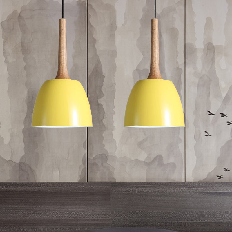 Yellow/Blue/Green Domed Hanging Ceiling Light Modernist Metal 1 Light Pendant Lighting for Dining Room Clearhalo 'Ceiling Lights' 'Modern Pendants' 'Modern' 'Pendant Lights' 'Pendants' Lighting' 1416786