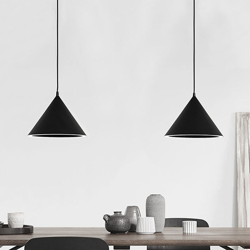10"/12.5" Diameter 1 Light Conical Hanging Lamp Nordic Stylish Black/Blue Metal Pendant Light over Table Black Clearhalo 'Ceiling Lights' 'Modern Pendants' 'Modern' 'Pendant Lights' 'Pendants' Lighting' 1416857