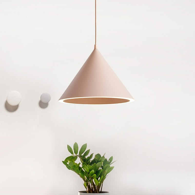 10"/12.5" Diameter 1 Light Conical Hanging Lamp Nordic Stylish Black/Blue Metal Pendant Light over Table Pink Clearhalo 'Ceiling Lights' 'Modern Pendants' 'Modern' 'Pendant Lights' 'Pendants' Lighting' 1416861