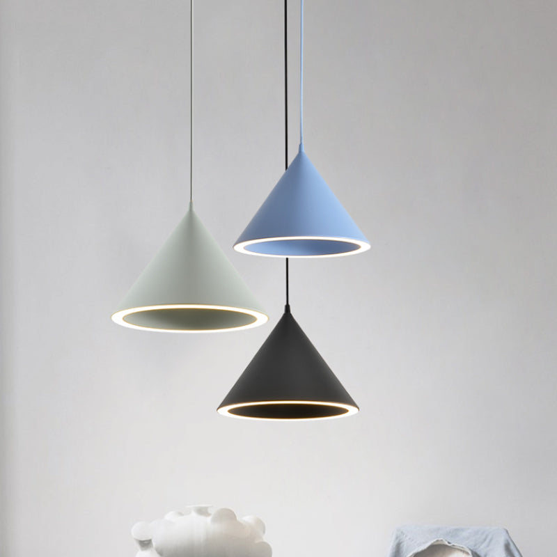 10"/12.5" Diameter 1 Light Conical Hanging Lamp Nordic Stylish Black/Blue Metal Pendant Light over Table Clearhalo 'Ceiling Lights' 'Modern Pendants' 'Modern' 'Pendant Lights' 'Pendants' Lighting' 1416863