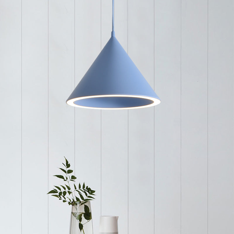 10"/12.5" Diameter 1 Light Conical Hanging Lamp Nordic Stylish Black/Blue Metal Pendant Light over Table Blue Clearhalo 'Ceiling Lights' 'Modern Pendants' 'Modern' 'Pendant Lights' 'Pendants' Lighting' 1416864
