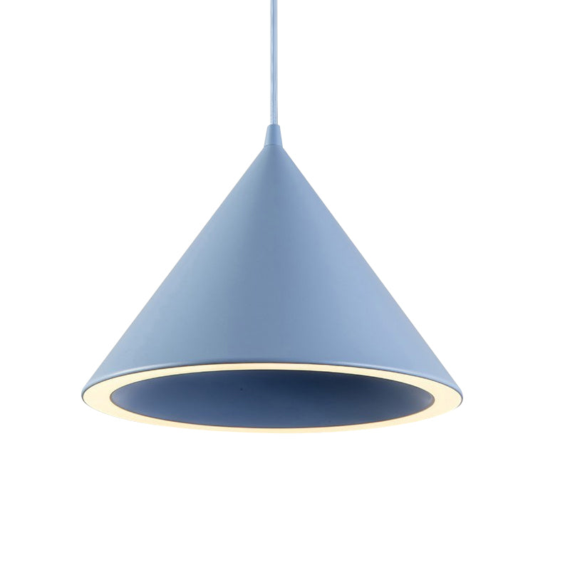 10"/12.5" Diameter 1 Light Conical Hanging Lamp Nordic Stylish Black/Blue Metal Pendant Light over Table Clearhalo 'Ceiling Lights' 'Modern Pendants' 'Modern' 'Pendant Lights' 'Pendants' Lighting' 1416866