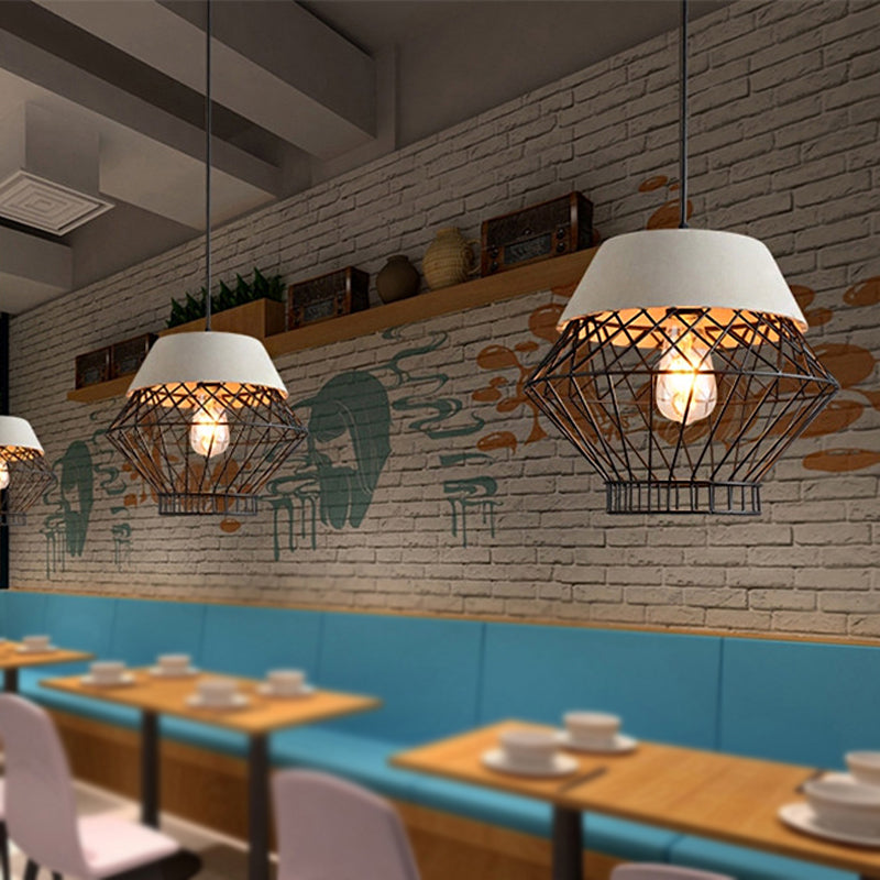 1 Bulb Geometric Pendant Light Fixture with Cage Shade Vintage Black/Gold Cement Suspension Light for Dining Room, 11"/13" Width Clearhalo 'Ceiling Lights' 'Modern Pendants' 'Modern' 'Pendant Lights' 'Pendants' Lighting' 1416970