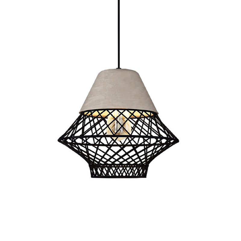 1 Bulb Geometric Pendant Light Fixture with Cage Shade Vintage Black/Gold Cement Suspension Light for Dining Room, 11"/13" Width Clearhalo 'Ceiling Lights' 'Modern Pendants' 'Modern' 'Pendant Lights' 'Pendants' Lighting' 1416971