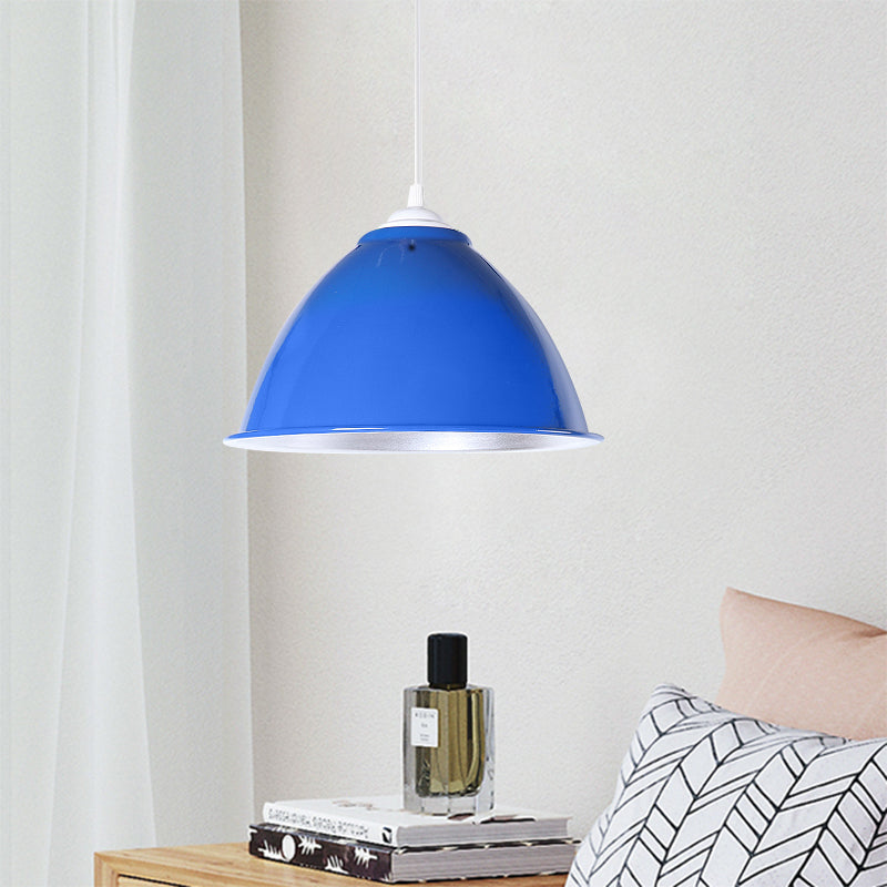 Metallic Domed Hanging Ceiling Light Industrial 1 Head Indoor Pendant Lamp with Adjustable Cord in Black/White/Red Blue Clearhalo 'Art Deco Pendants' 'Black' 'Cast Iron' 'Ceiling Lights' 'Ceramic' 'Crystal' 'Industrial Pendants' 'Industrial' 'Metal' 'Middle Century Pendants' 'Pendant Lights' 'Pendants' 'Rustic Pendants' 'Tiffany' Lighting' 1416992