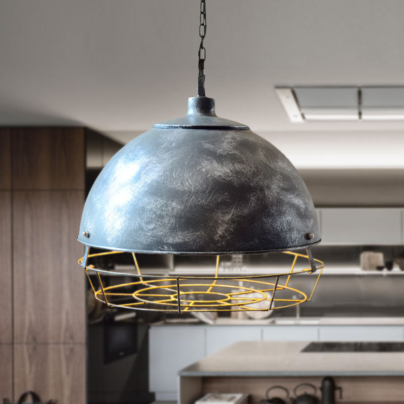 Vintage Dome Shade Pendant Lamp 1 Head Iron Hanging Light Fixture in Black/Aged Silver for Dining Room Clearhalo 'Art Deco Pendants' 'Black' 'Cast Iron' 'Ceiling Lights' 'Ceramic' 'Crystal' 'Industrial Pendants' 'Industrial' 'Metal' 'Middle Century Pendants' 'Pendant Lights' 'Pendants' 'Rustic Pendants' 'Tiffany' Lighting' 1417015