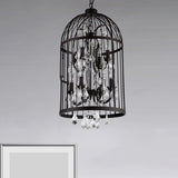 Multi Light Birdcage Hanging Light Vintage Industrial Black Metal Pendant Light with Clear Crystal Deco Black Clearhalo 'Cast Iron' 'Ceiling Lights' 'Chandeliers' 'Industrial Chandeliers' 'Industrial' 'Metal' 'Middle Century Chandeliers' 'Rustic Chandeliers' 'Tiffany' Lighting' 1417036