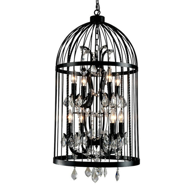 Multi Light Birdcage Hanging Light Vintage Industrial Black Metal Pendant Light with Clear Crystal Deco Clearhalo 'Cast Iron' 'Ceiling Lights' 'Chandeliers' 'Industrial Chandeliers' 'Industrial' 'Metal' 'Middle Century Chandeliers' 'Rustic Chandeliers' 'Tiffany' Lighting' 1417038