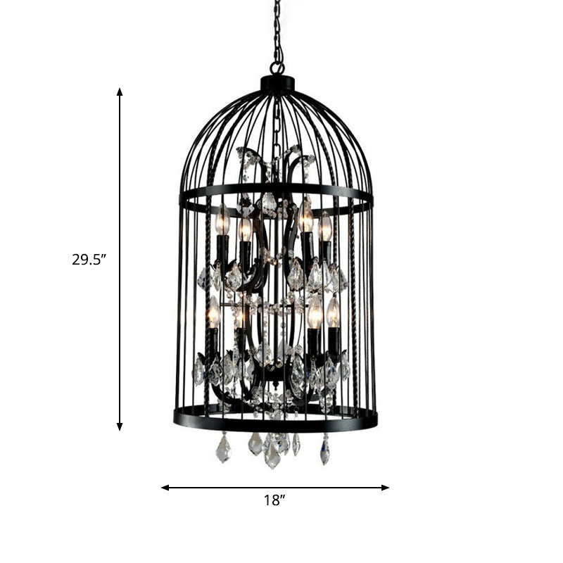 Multi Light Birdcage Hanging Light Vintage Industrial Black Metal Pendant Light with Clear Crystal Deco Clearhalo 'Cast Iron' 'Ceiling Lights' 'Chandeliers' 'Industrial Chandeliers' 'Industrial' 'Metal' 'Middle Century Chandeliers' 'Rustic Chandeliers' 'Tiffany' Lighting' 1417040