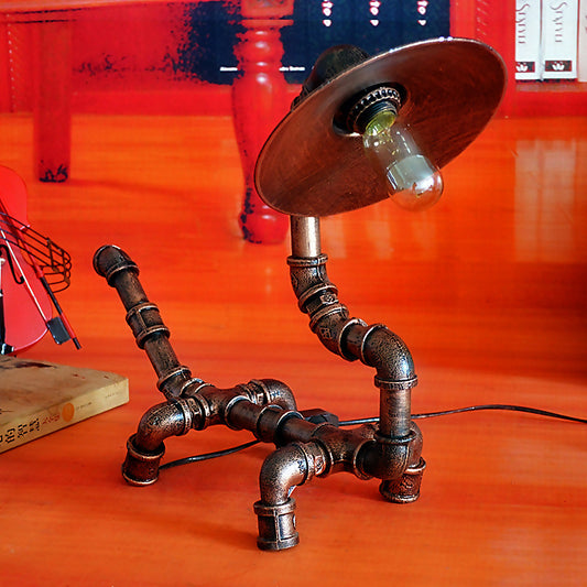 Wrought Iron Dog Shaped Table Lighting with Flat Shade and Pipe Industrial 1 Light Restaurant Table Lamp in Rust Clearhalo 'Lamps' 'Table Lamps' Lighting' 1417048