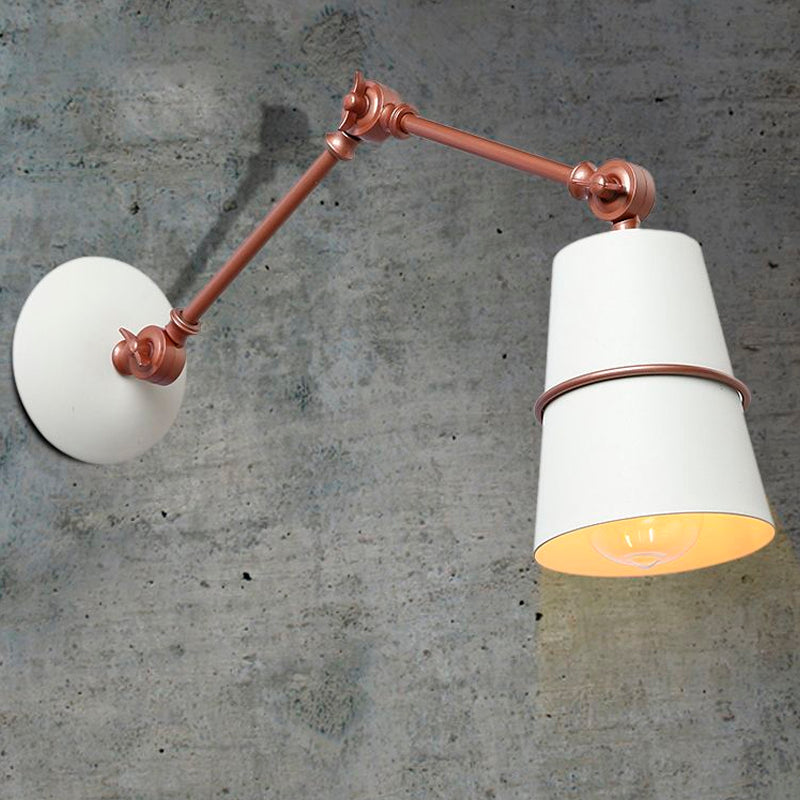 1 Light Wall Mount Light Modern Style Tapered Metal Wall Lighting with Swing Arm in Black/White for Hallway Clearhalo 'Cast Iron' 'Glass' 'Industrial' 'Modern wall lights' 'Modern' 'Tiffany' 'Traditional wall lights' 'Wall Lamps & Sconces' 'Wall Lights' Lighting' 1417123