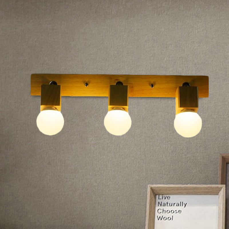 3 Lights Rotatable Wall Light Fixture with Open Bulb Wood Modernism Bedroom Vanity Light Clearhalo 'Industrial wall lights' 'Industrial' 'Middle century wall lights' 'Rustic wall lights' 'Tiffany' 'Wall Lamps & Sconces' 'Wall Lights' Lighting' 1417146