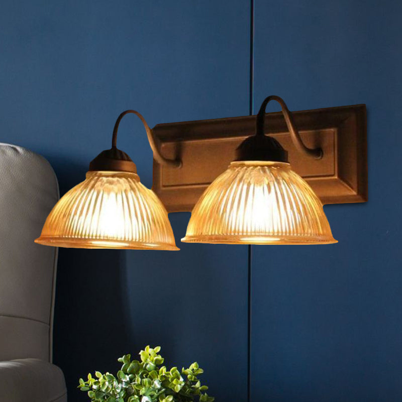 2 Lights Dome Sconce Light Rustic Style Black Clear Prismatic Glass Wall Lamp for Living Room Clearhalo 'Cast Iron' 'Glass' 'Industrial wall lights' 'Industrial' 'Middle century wall lights' 'Modern' 'Tiffany' 'Traditional wall lights' 'Wall Lamps & Sconces' 'Wall Lights' Lighting' 1417147