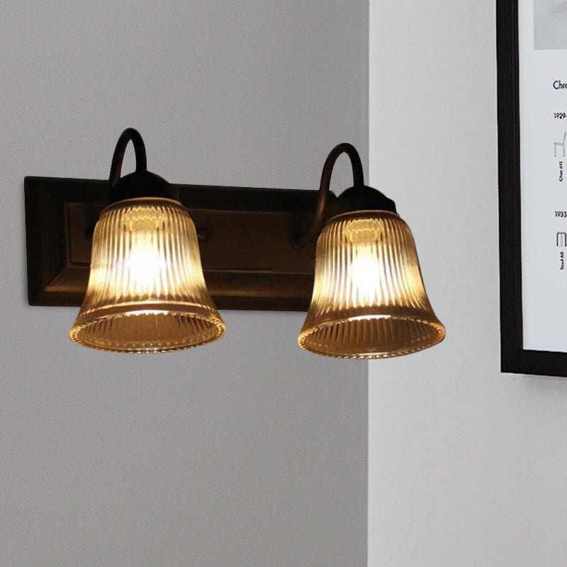 Bell Clear Textured Glass Wall Mounted Lamp Industrial Single Bulb Bedroom Sconce Light in Black Clearhalo 'Cast Iron' 'Glass' 'Industrial wall lights' 'Industrial' 'Middle century wall lights' 'Modern' 'Tiffany' 'Traditional wall lights' 'Wall Lamps & Sconces' 'Wall Lights' Lighting' 1417148