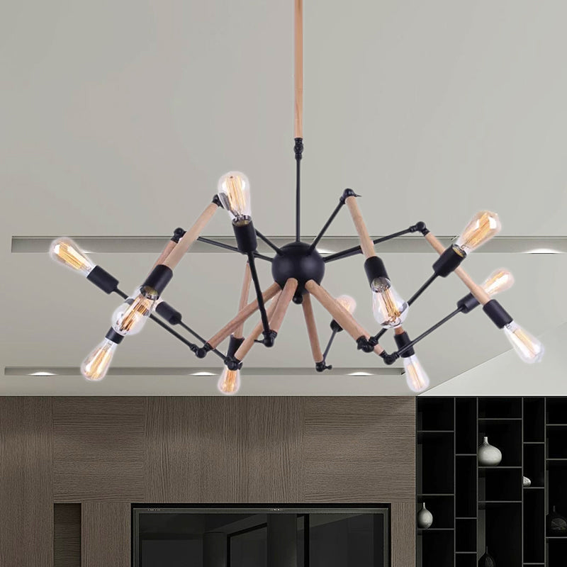 Lodge Style Open Bulb Chandelier Lighting 6/8 Heads Wood and Metal Ceiling Light Fixture with Adjustable Arm Clearhalo 'Carpenter Chandeliers' 'Ceiling Lights' 'Chandeliers' 'Industrial Chandeliers' 'Industrial' 'Middle Century Chandeliers' 'Modern' 'Tiffany' Lighting' 1417171