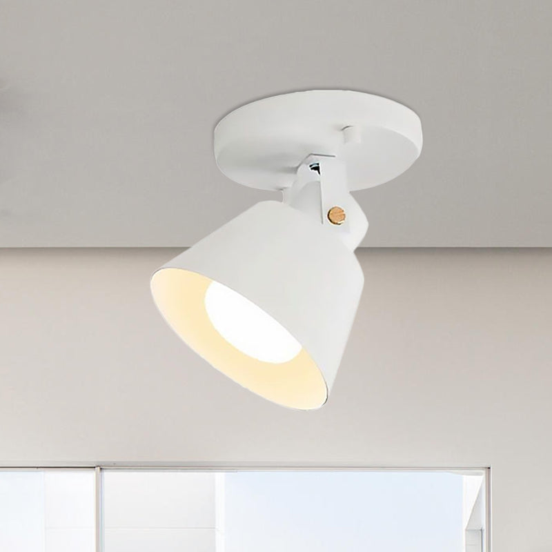 Black/White 1 Head Semi Flush Ceiling Light Loft Stylish Metallic Conical Shade Rotatable Ceiling Lamp Clearhalo 'Ceiling Lights' 'Close To Ceiling Lights' 'Close to ceiling' 'Semi-flushmount' Lighting' 1417179