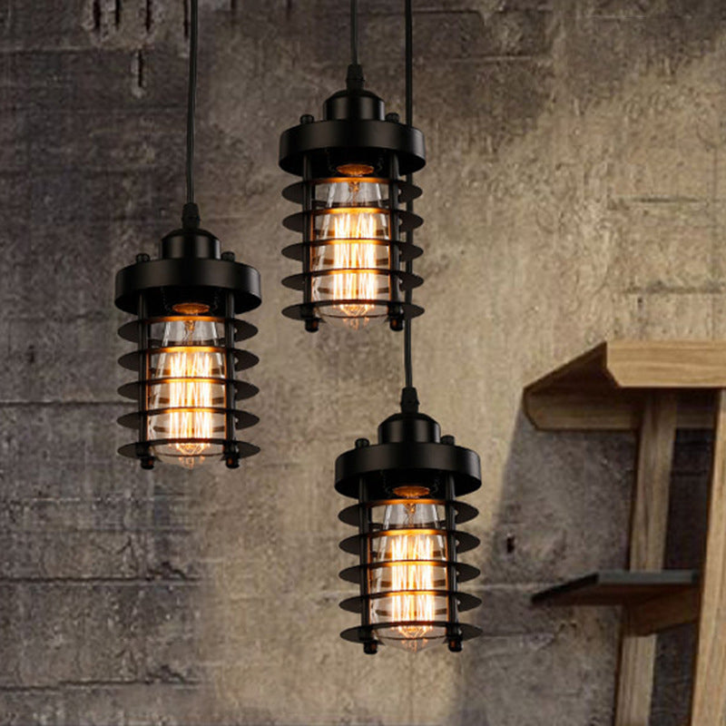 1 Head Pendant Light Industrial Cylinder Cage Shade Metallic Ceiling Light Fixture in Matte Black/Rust over Table Clearhalo 'Art Deco Pendants' 'Black' 'Cast Iron' 'Ceiling Lights' 'Ceramic' 'Crystal' 'Industrial Pendants' 'Industrial' 'Metal' 'Middle Century Pendants' 'Pendant Lights' 'Pendants' 'Rustic Pendants' 'Tiffany' Lighting' 1417189