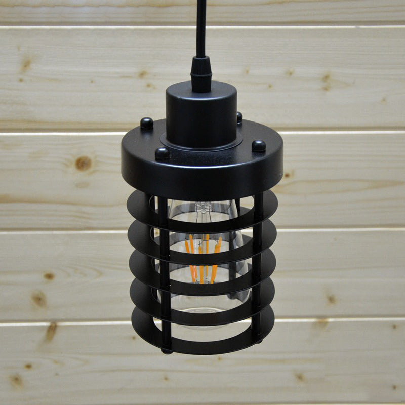 1 Head Pendant Light Industrial Cylinder Cage Shade Metallic Ceiling Light Fixture in Matte Black/Rust over Table Clearhalo 'Art Deco Pendants' 'Black' 'Cast Iron' 'Ceiling Lights' 'Ceramic' 'Crystal' 'Industrial Pendants' 'Industrial' 'Metal' 'Middle Century Pendants' 'Pendant Lights' 'Pendants' 'Rustic Pendants' 'Tiffany' Lighting' 1417190