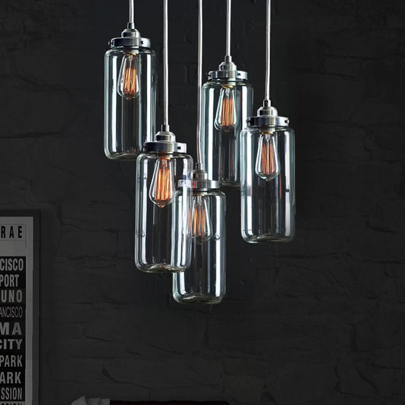 5-Light Multi Pendant Light Fixture Modern Tubed Clear Glass Hanging Lamp for Foyer Clearhalo 'Ceiling Lights' 'Glass shade' 'Glass' 'Industrial Pendants' 'Industrial' 'Island Lights' 'Middle Century Pendants' 'Pendant Lights' 'Pendants' 'Tiffany' Lighting' 1417195
